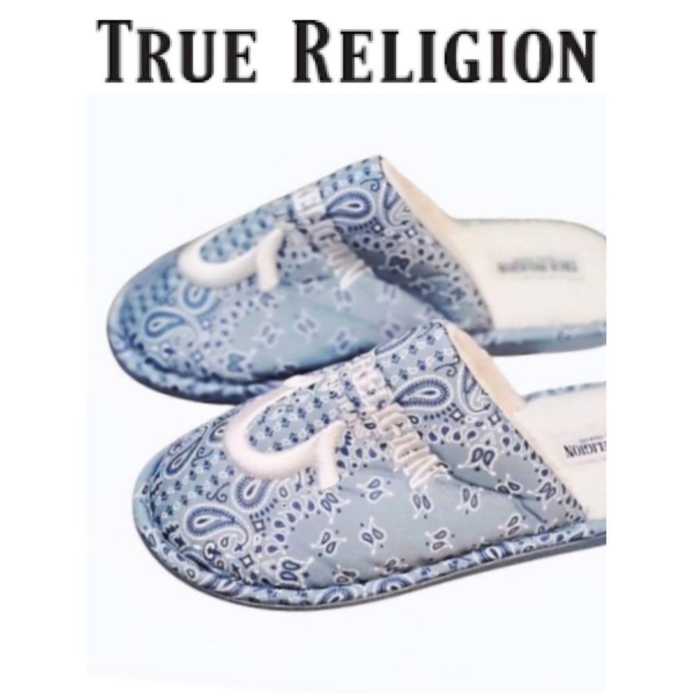 True Religion Horseshoe Logo Paisley Slip-On Slippers
